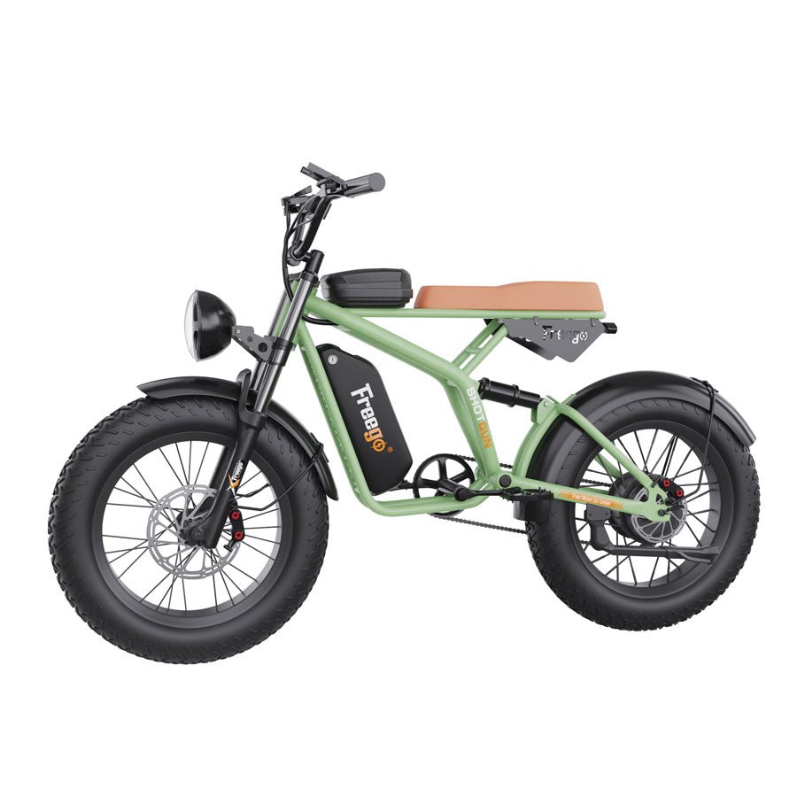 Freego F1 Pro(Camouflage Green) Fat Tires Off Road Electric Bike 7 Speed Gears,speed:34miles/h,Range: 38mi -43mi,F1 Pro-Green.