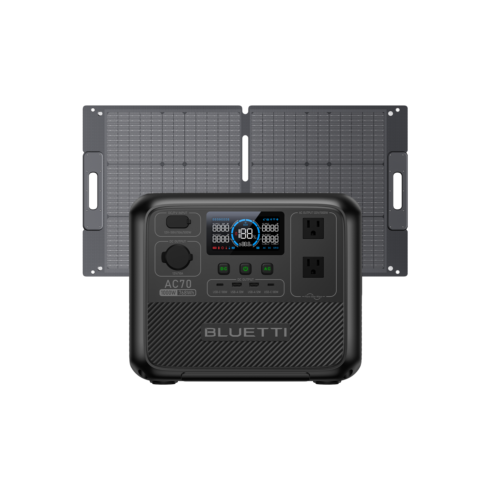 AC70+SP100L Solar Generator | 1000W, 768Wh