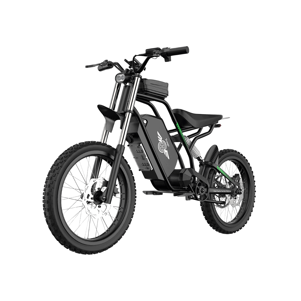 Freego Nova 3 Mid-Drive All-Terrain Dirt eBike. Max speed:40mph (64km/h) Range:50 miles