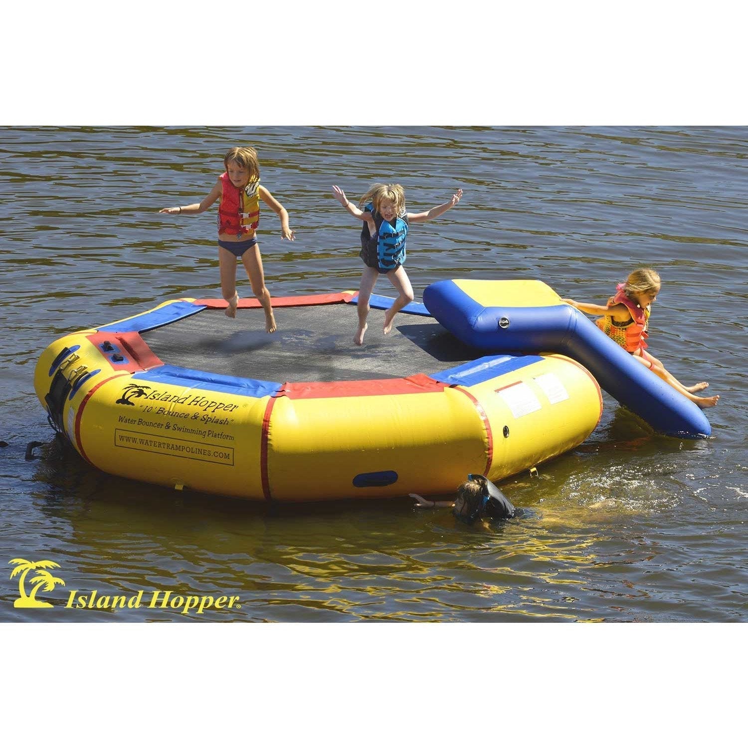 Island Hopper 10’ Bounce-N-Splash Padded Water Bouncer With Slide Attachment Water Park 10BNS-WP