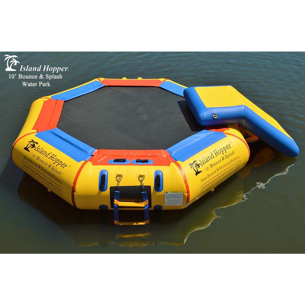 Island Hopper 10’ Bounce-N-Splash Padded Water Bouncer With Slide Attachment Water Park 10BNS-WP
