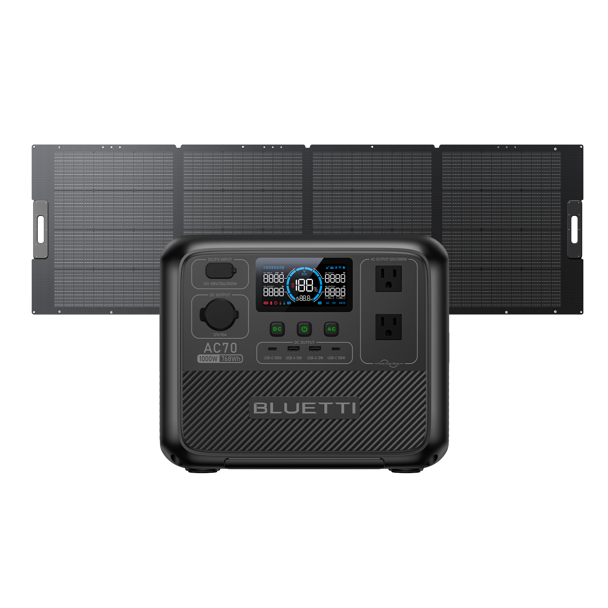 AC70+SP100L Solar Generator | 1000W, 768Wh