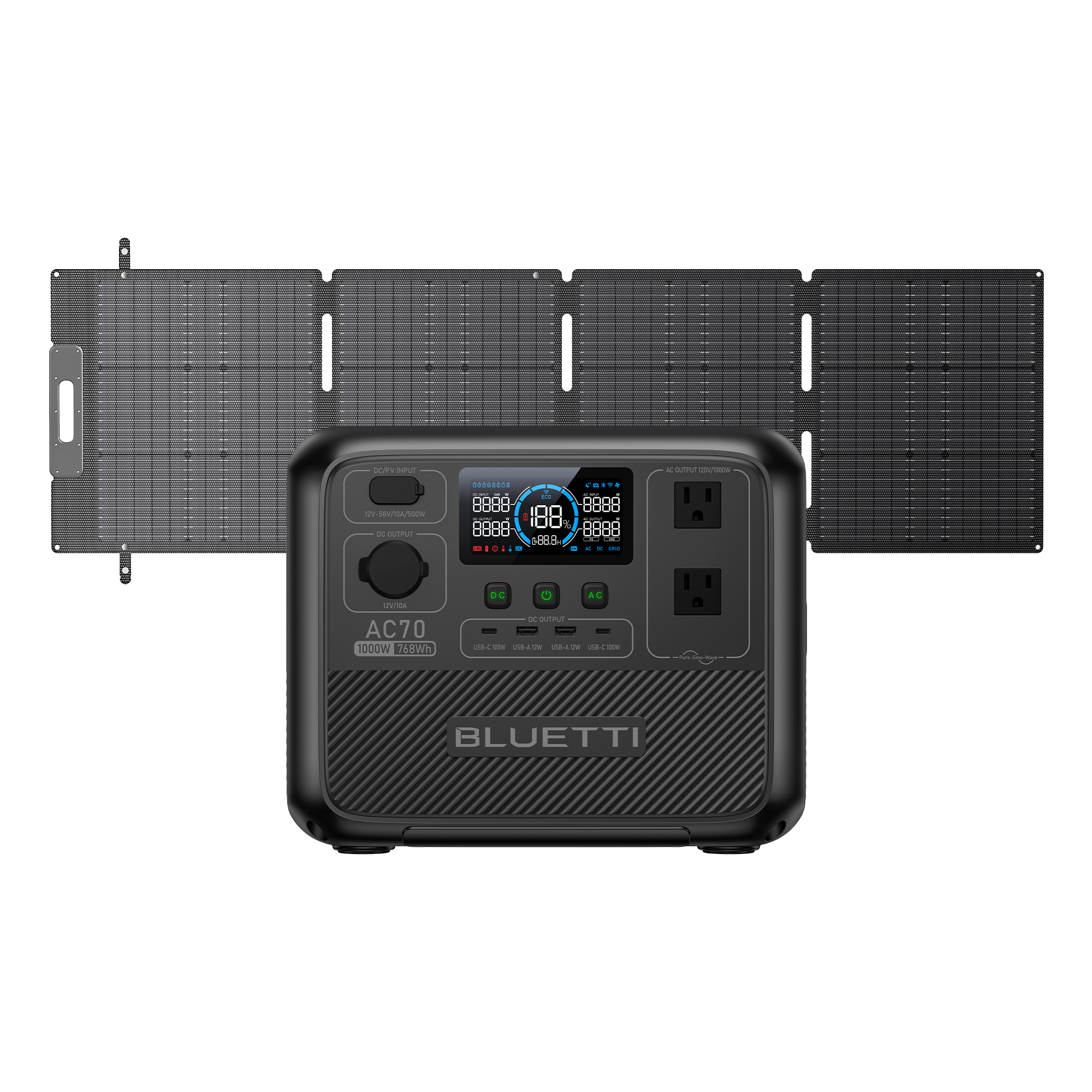 AC70+SP100L Solar Generator | 1000W, 768Wh