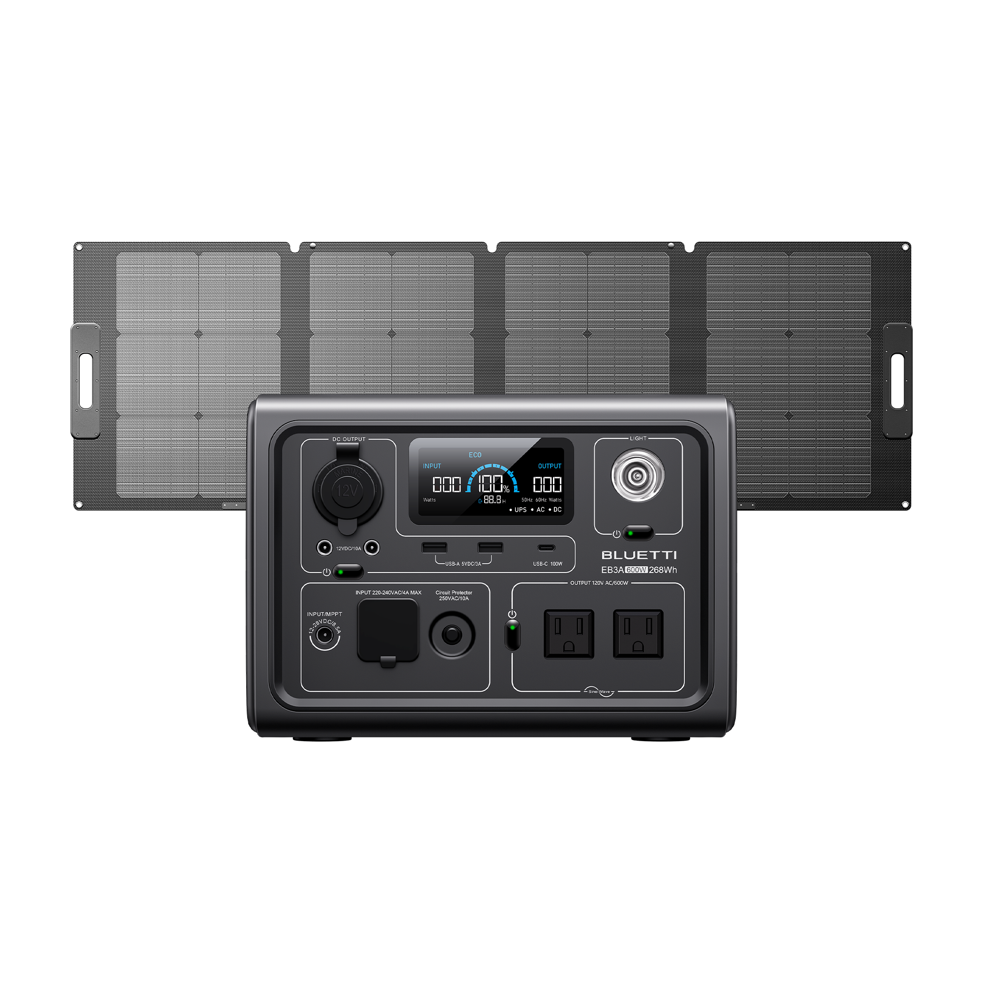 EB3A+SP100L Solar Generator | 600W,268Wh
