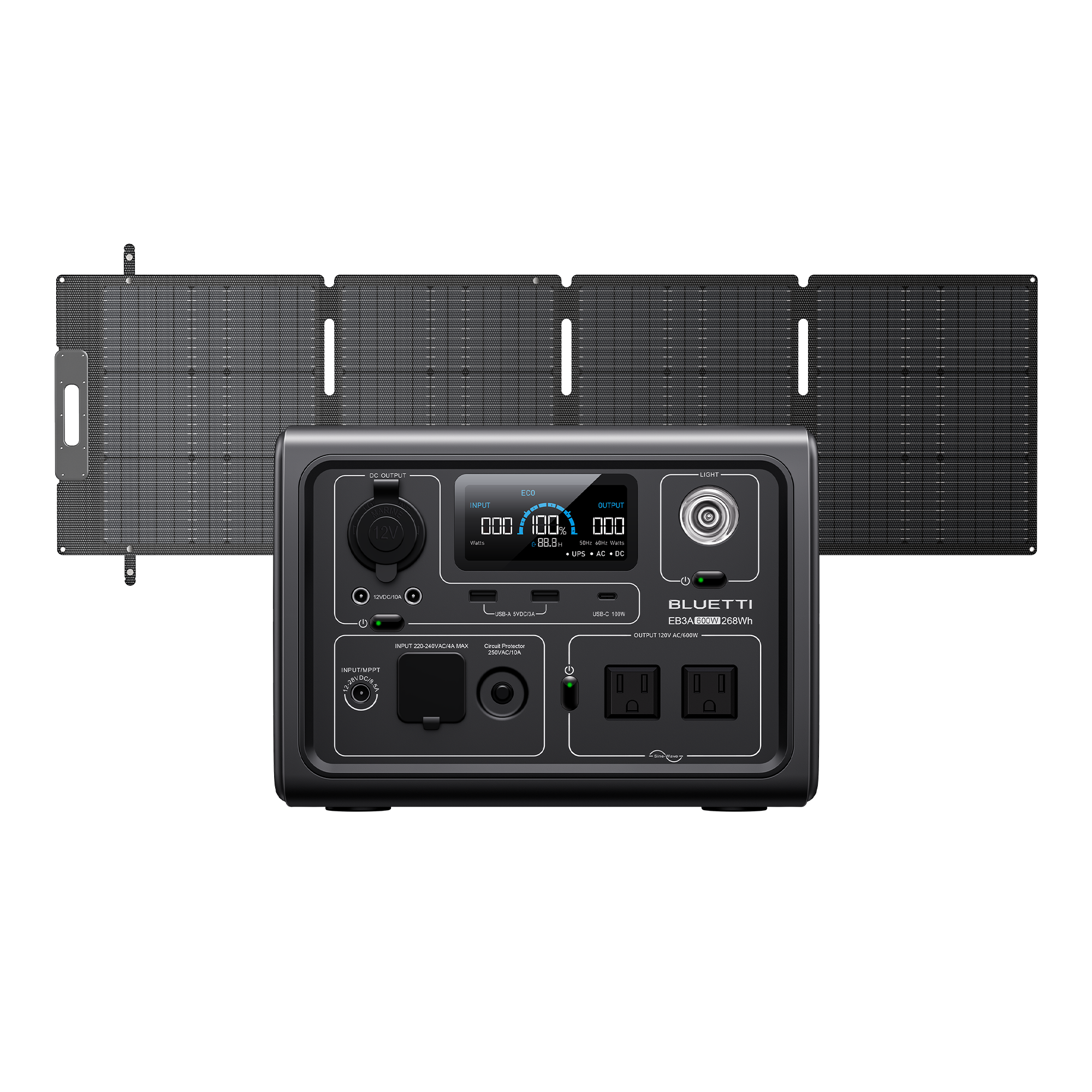 EB3A+SP100L Solar Generator | 600W,268Wh